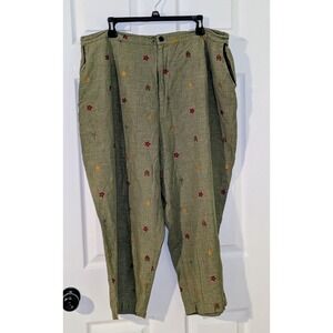 Erin London Embroidered Linen Silk Blend Crop Pants Tropical Relaxed Fit‎ 2XL